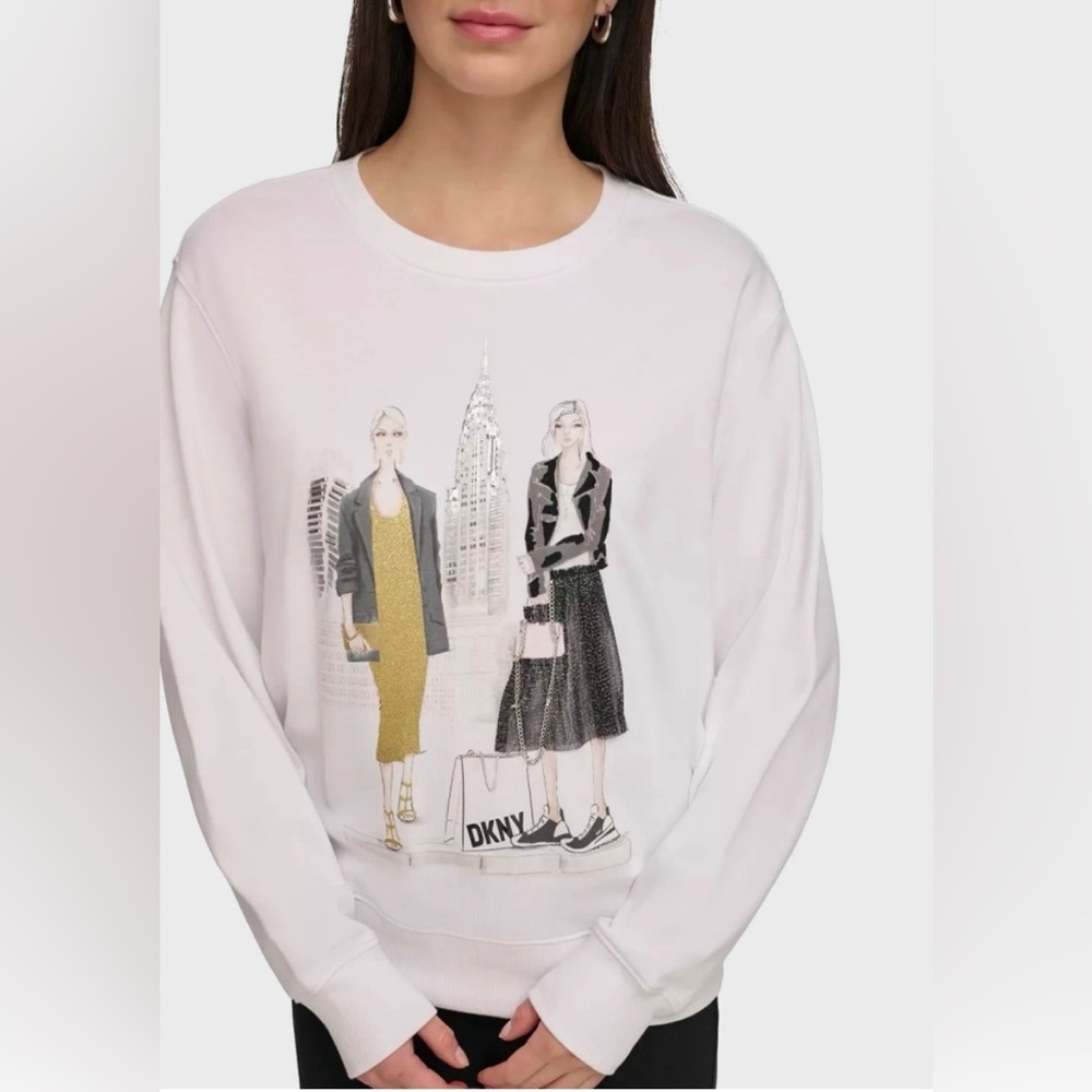 Women's Dkny Conversational Long-Sleeve Sweatshirt. Size Large. NWOT